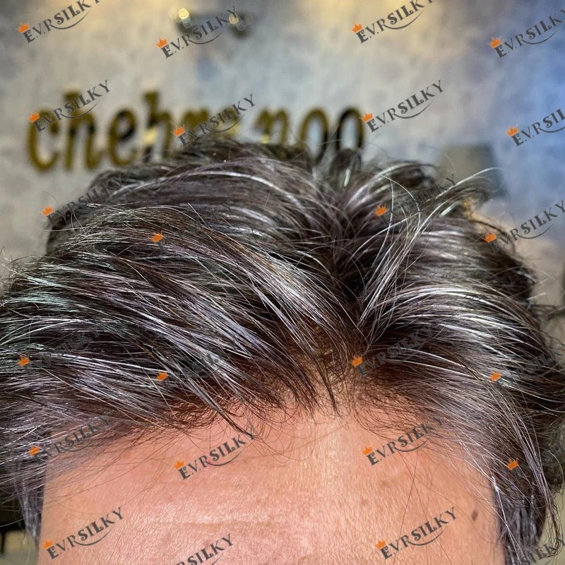 1B65 Grey Lace Front 100%Human Hair Men Toupee Q6 Breathable Swiss Lace& PU Base