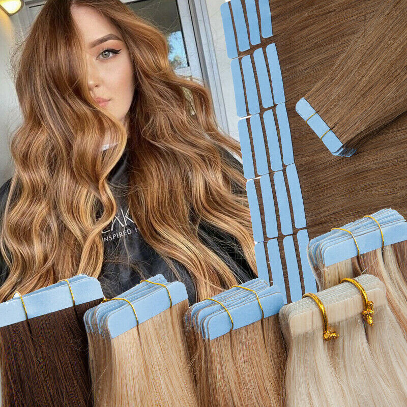 Invisible Tape in Hair Extensions Human Hair Skin Wefts Tape-in Remy Hair Thick