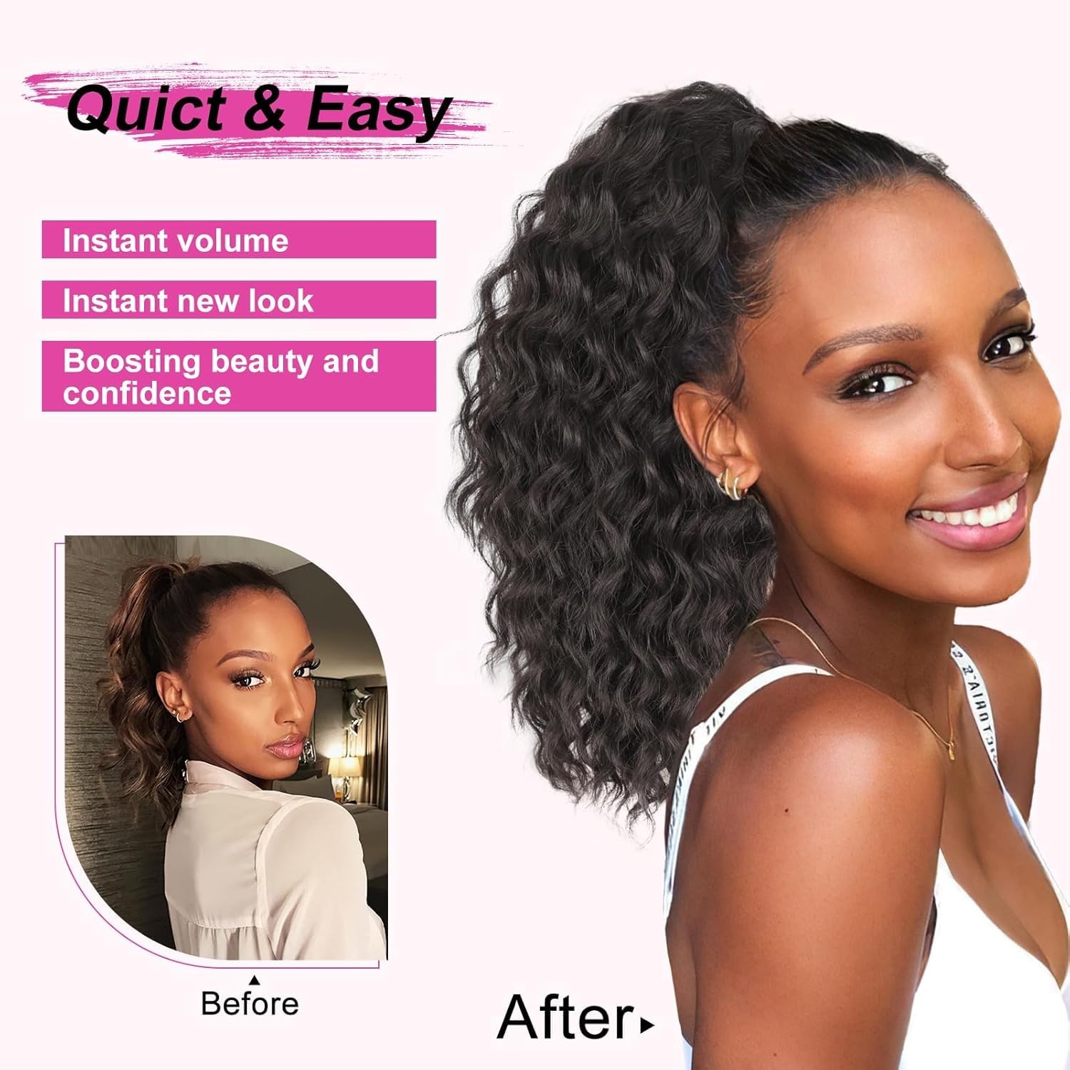 Curly Ponytail Extension 14 Inch Drawstring Ponytail for Women Clip in Synthe…