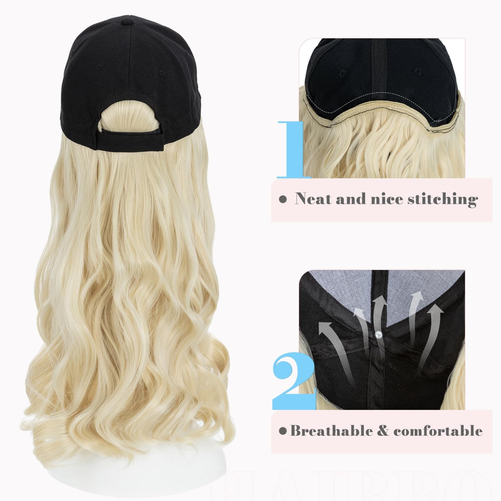 Hairro Baseball Hat Hair Attached For Women Synthetic Adjustable Cap Wig 290G