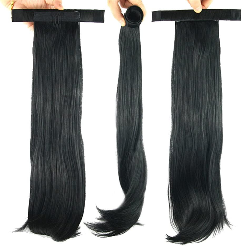24″ Fashion 38320 Pony Tail Clip Wrap Extension black straight woman girl hair