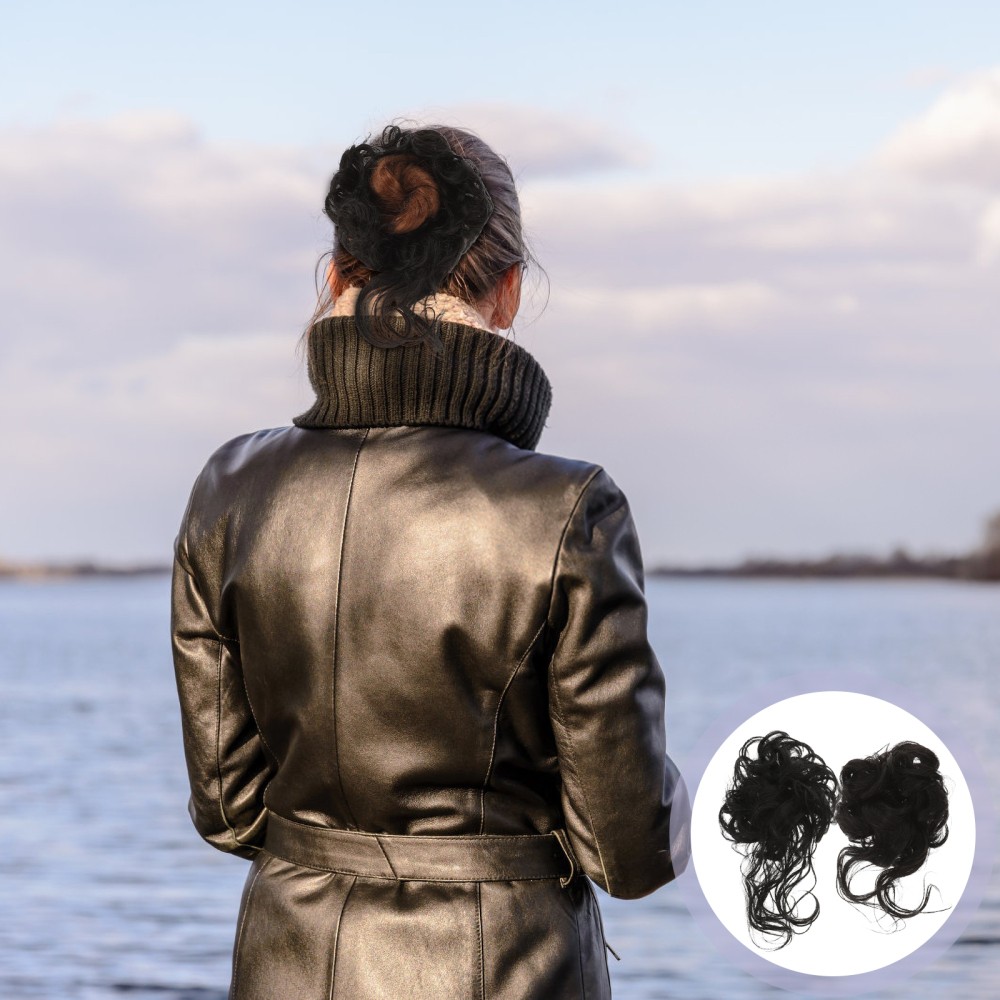 2Pcs Reusable High Temperature Silk Messy Bun Hair Pieces Black Updo Extensions