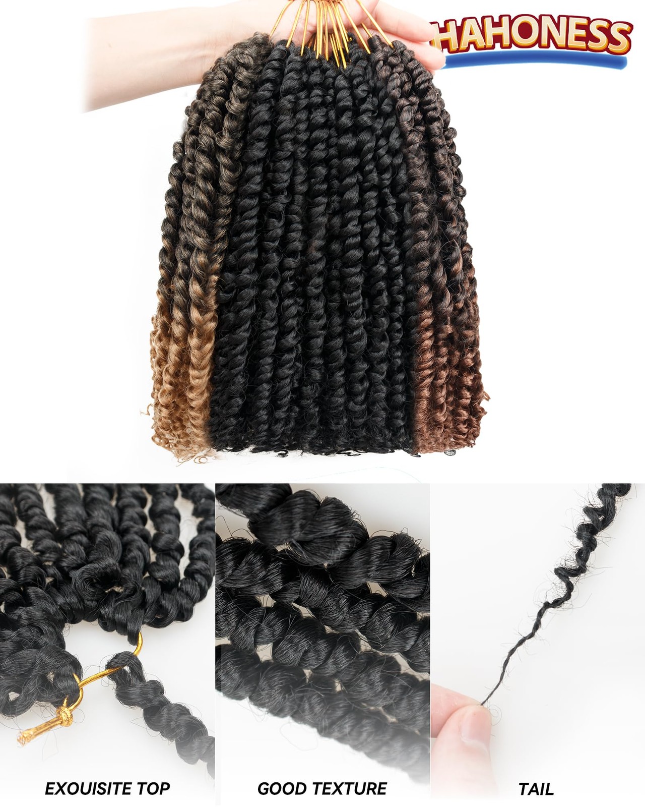Hahoness 10 Inches 9 Packs Passion Twist Crochet Hair-Mixed Color Combo