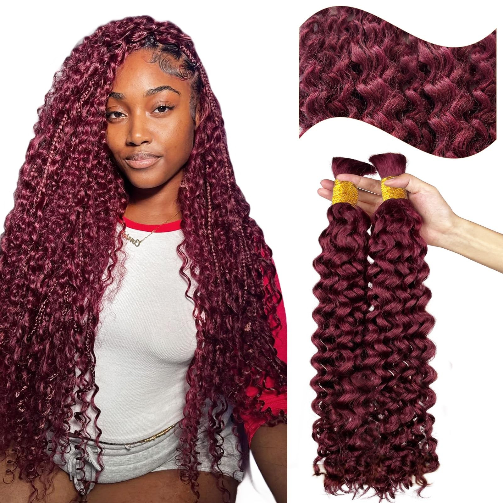 Burgundy Boho Braiding Human Hair Curly Bundles 22 Inch Human Hair Curls for Boh