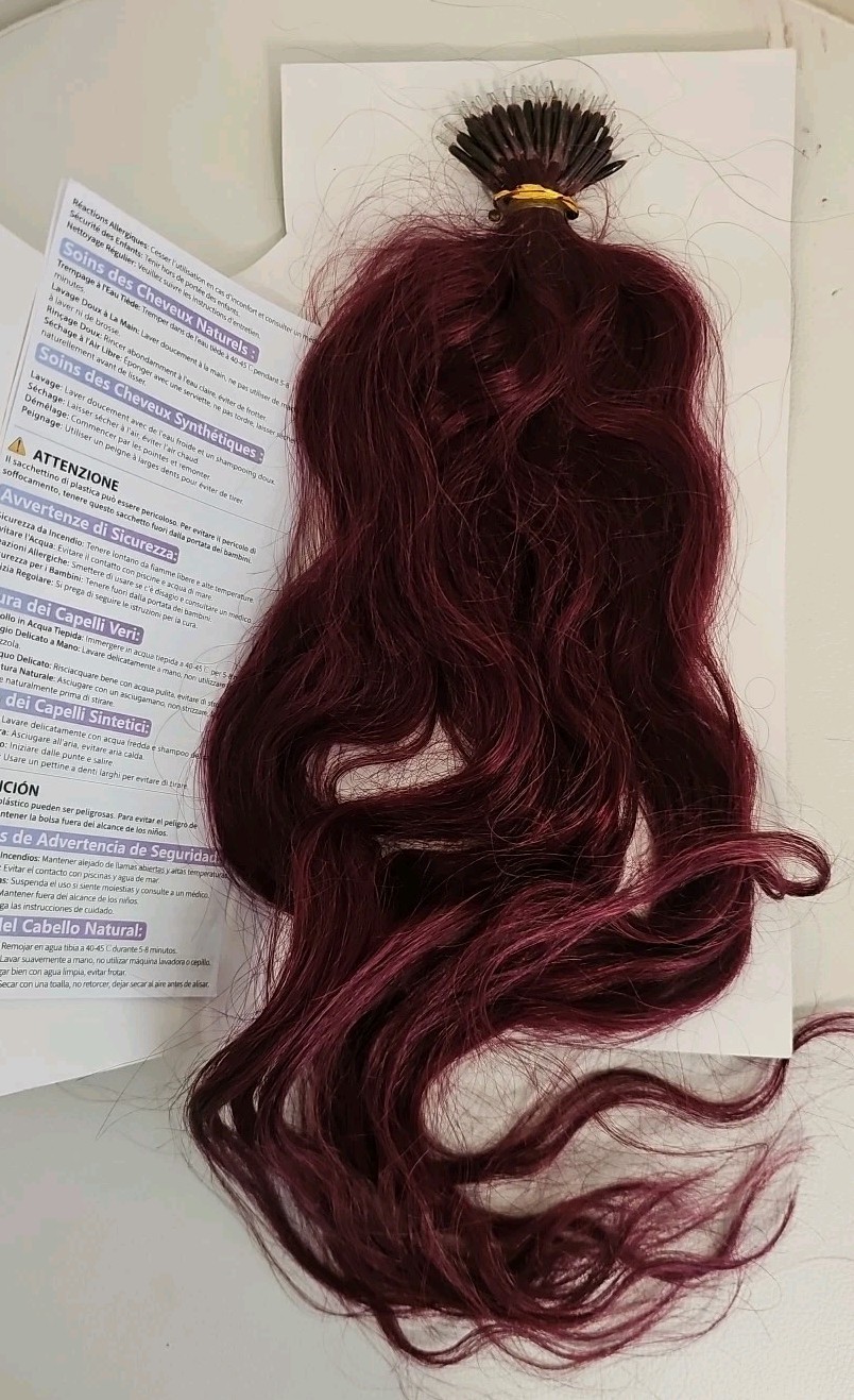 20″ Body Wave Keratin I Tip Remy Human Hair Extensions 50 Pc Burgundy 99J