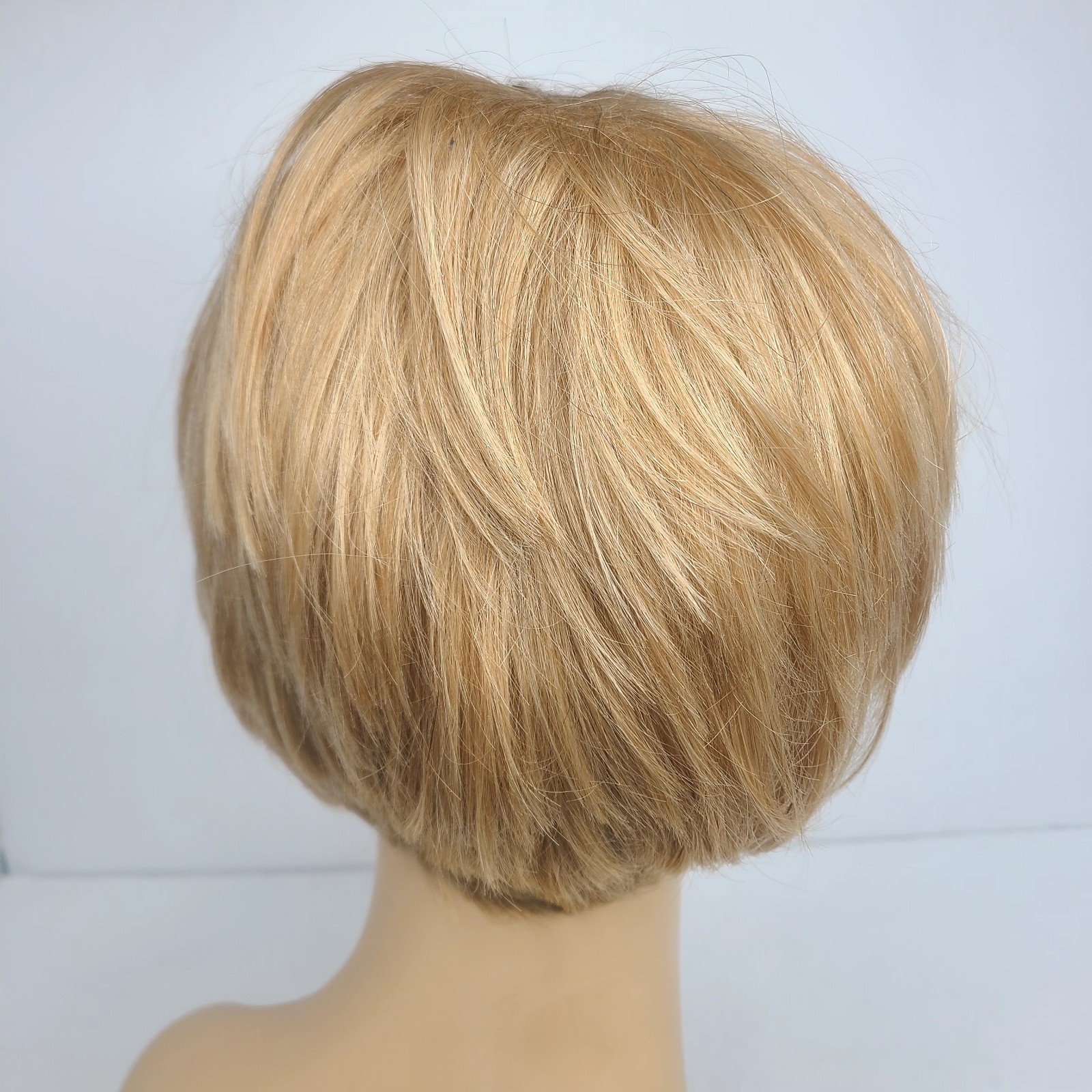 Human Hair Wig Blonde Pixie Cut Capless Mono Top Clip In Breathable Wefted Back