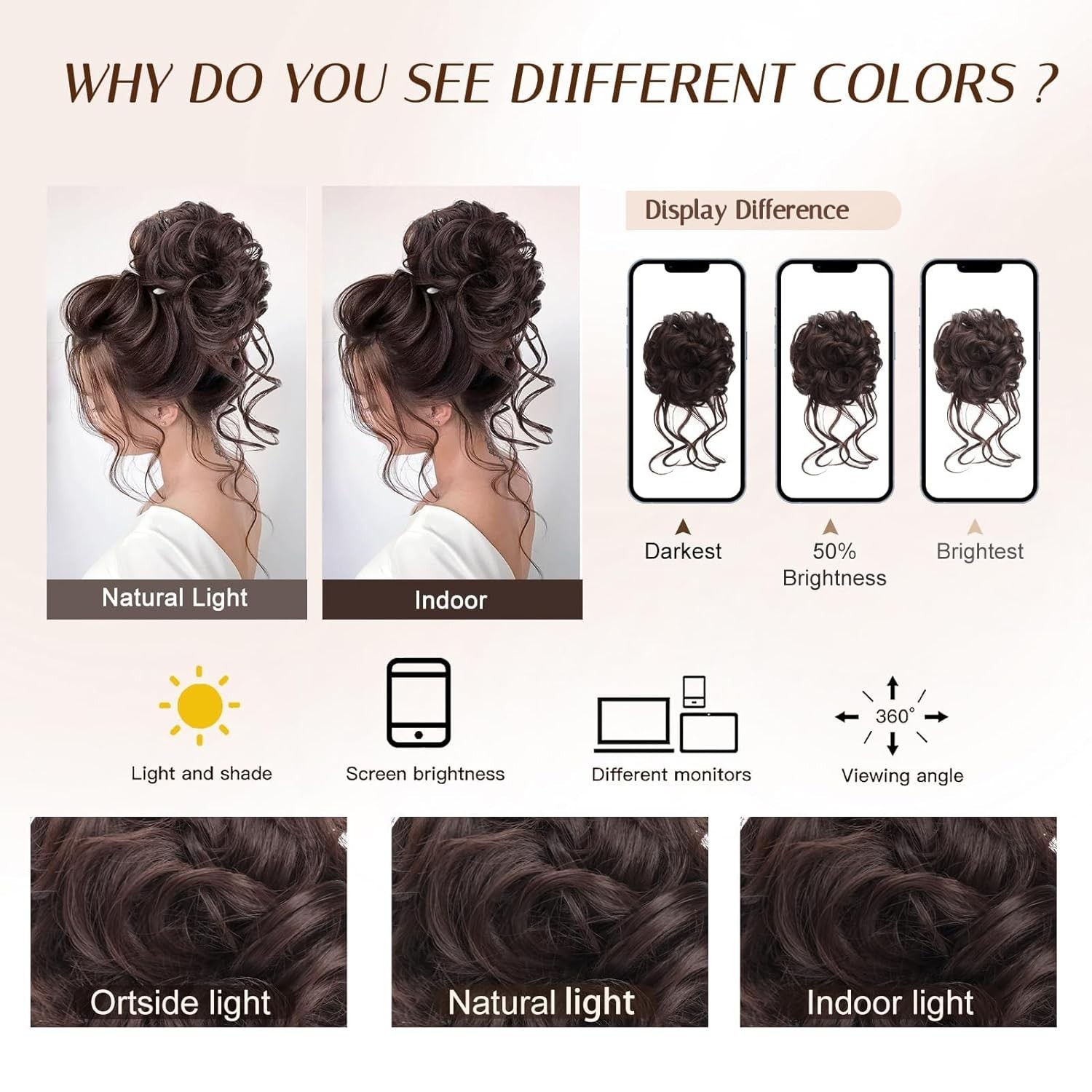 Secure Claw Clip Messy Bun Extensions – Soft Wavy Curly Hair Piece in Dark Brown