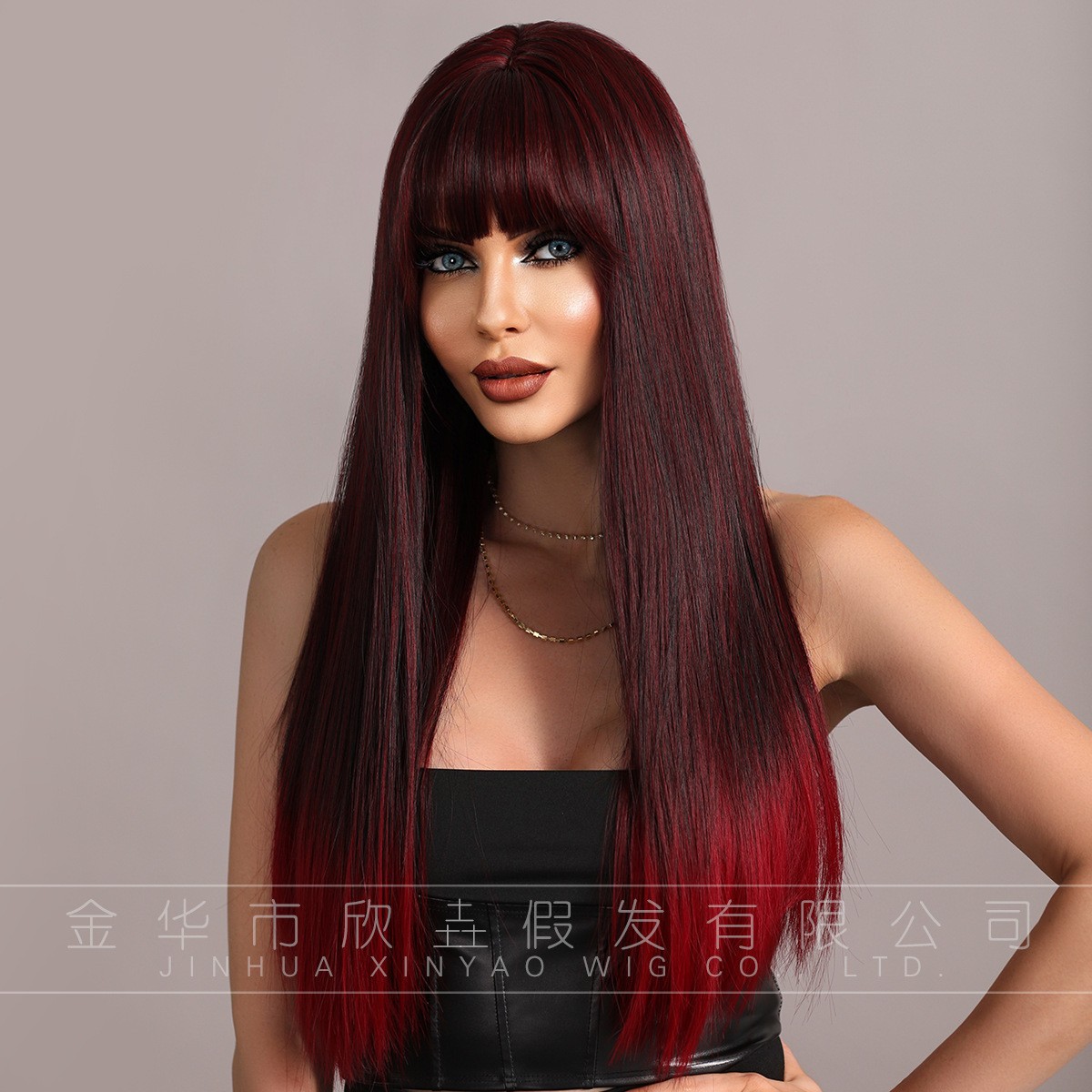 24 Inch Black To Red Ombre Long Curly Full Head Wig For Women European American