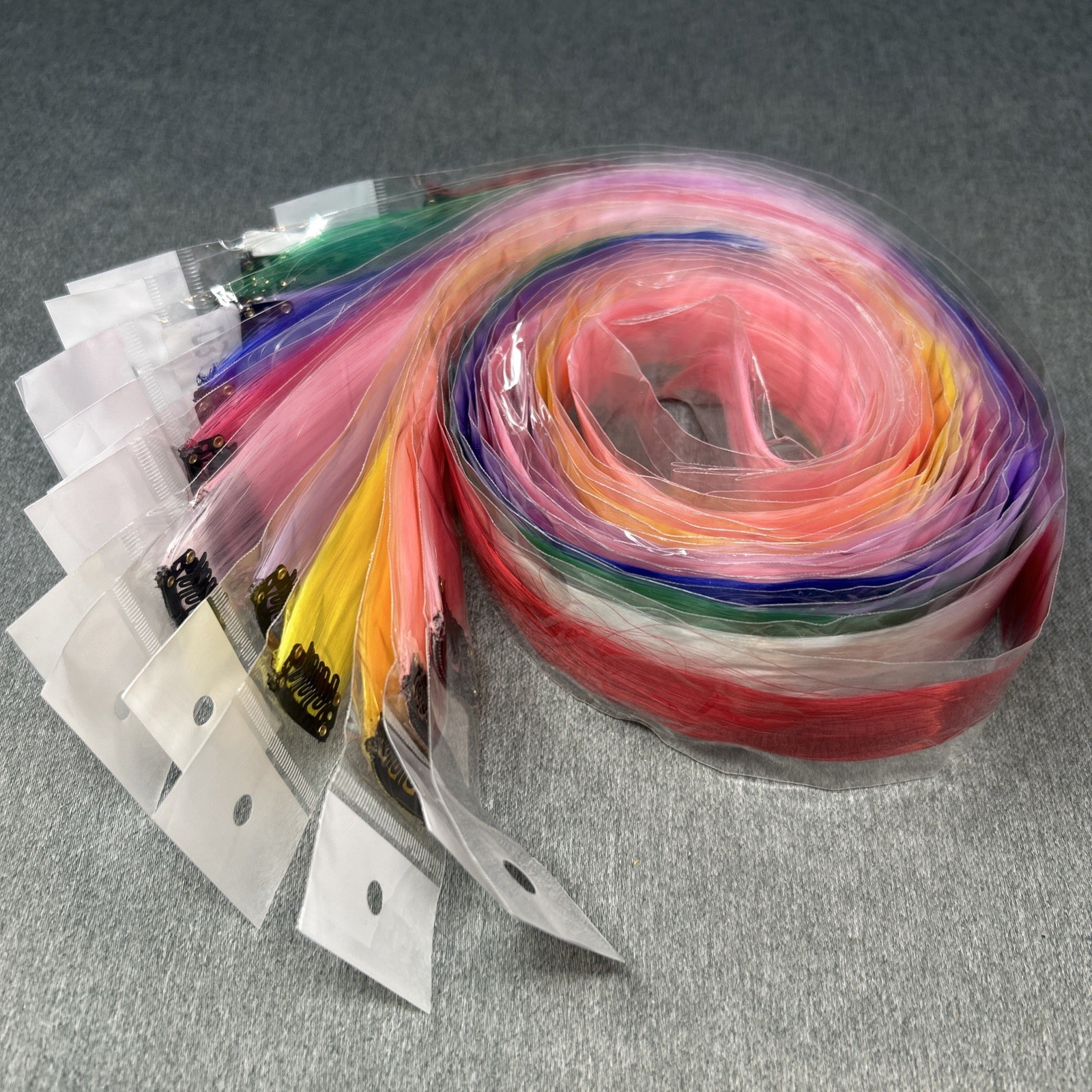 14 Piece Multi Color Rainbow Clip In Hair Extensions Lot 22” Long 1” Wide Clip
