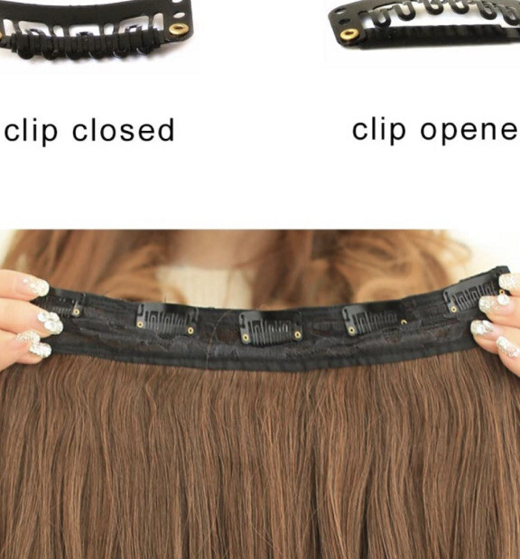 REECHO 18″ 1 Pk 3/4 Full Head Curly Wavy Clips in on Synthetic Hair Ext Brown