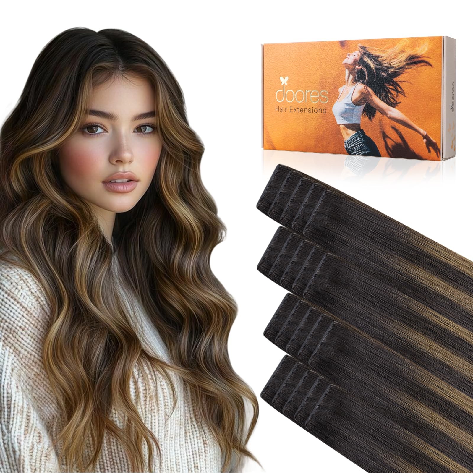 Doores Invisible Hair Extensions Real Human Hair Tape In Invisi Edge Dark Brown