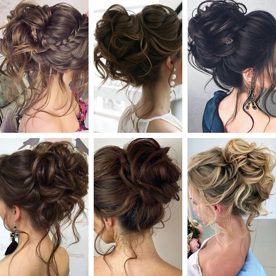 Moño De Pelo Para Mujer Piezas De Cabello Rizado Desordenado Banda Elástica Moda