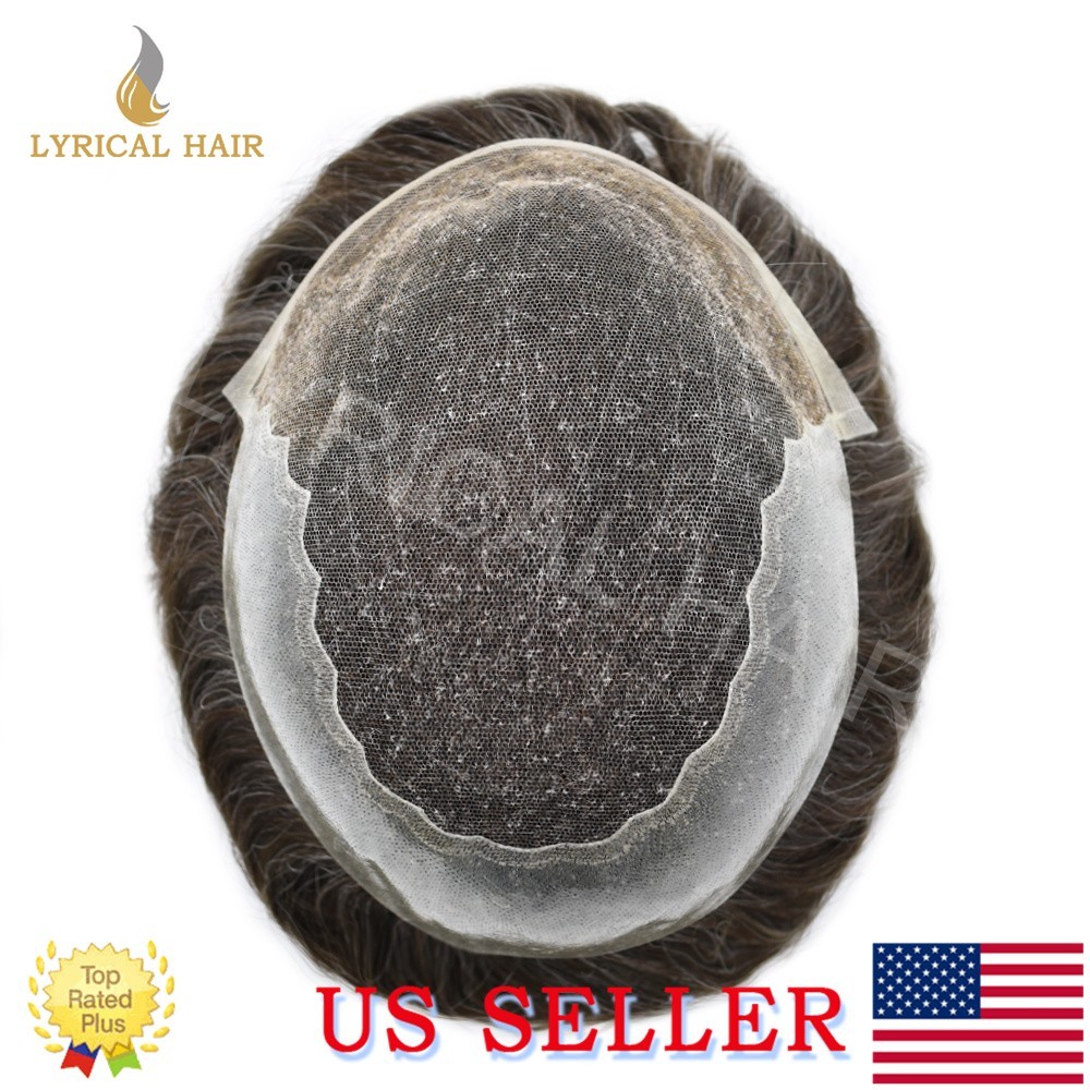Mens Toupee Human Hair System Swiss Lace Front Skin PUGrey Black Brown Hairpiece