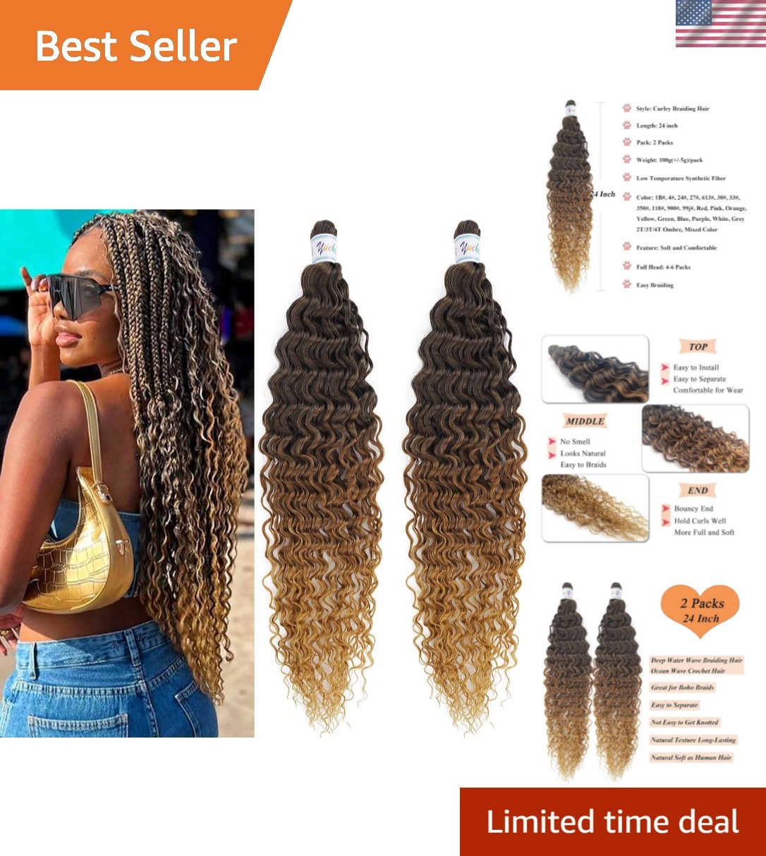 Trendsetting Deep Wave Crochet Hair 24 Inch – 1b/30/27 Curly Beauty Extensions