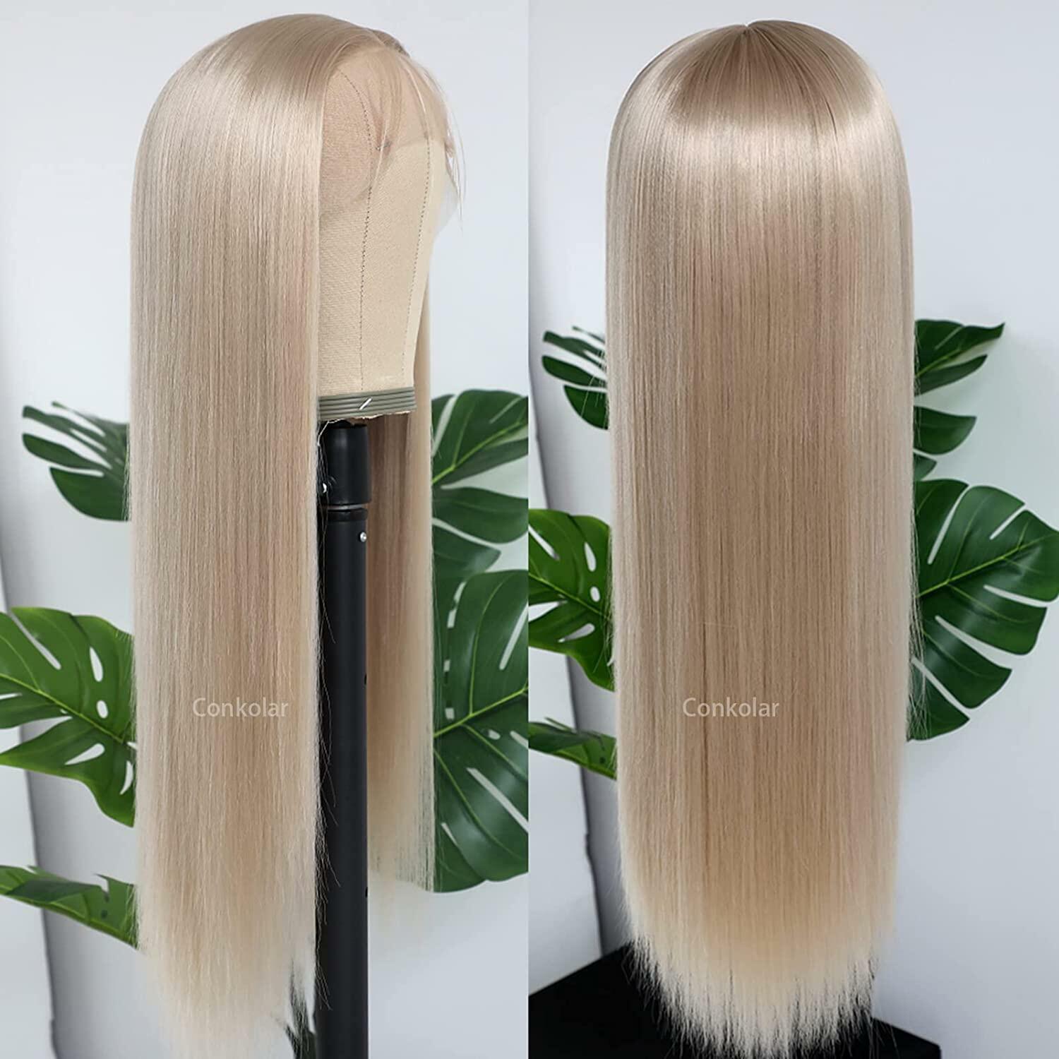Heat Resistant Synthetic Lace Front Wigs Ash Blonde Long Straight Hair Wig Women