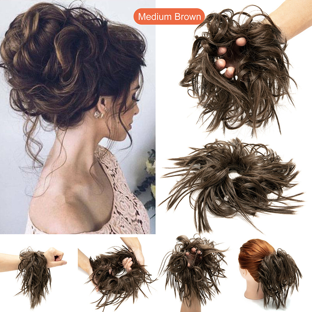 Women Thick Messy Curly Wavy Chignon Hair Bun Scrunchie Hair Extensions Natural