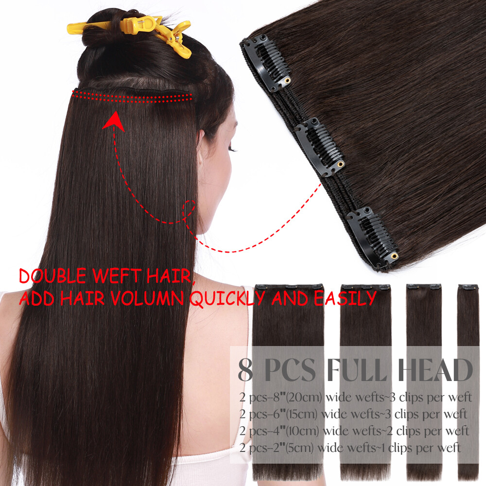 Extra Thick Double Weft Remy 100% Human Hair Extensions Clip In 200g Full Head