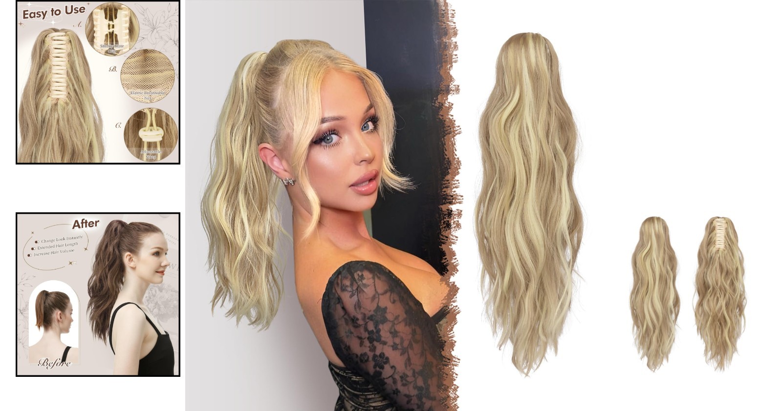 Effortless 20-Inch Wavy Ponytail Extension – Claw Clip Design for All Ages