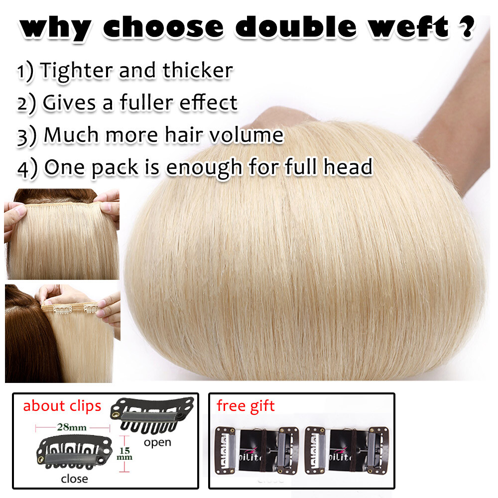 Double Weft Thick Clip In Extensions 100% Human 9A Remy Hair Full Head Highlight
