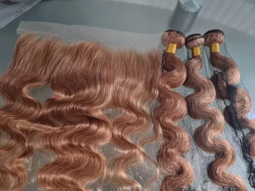 12A HONY BLONDE 27# BRAZILIAN VIRGIN HUMAN HAIR BODY WAVES 24+26+28&22 FRONTAL