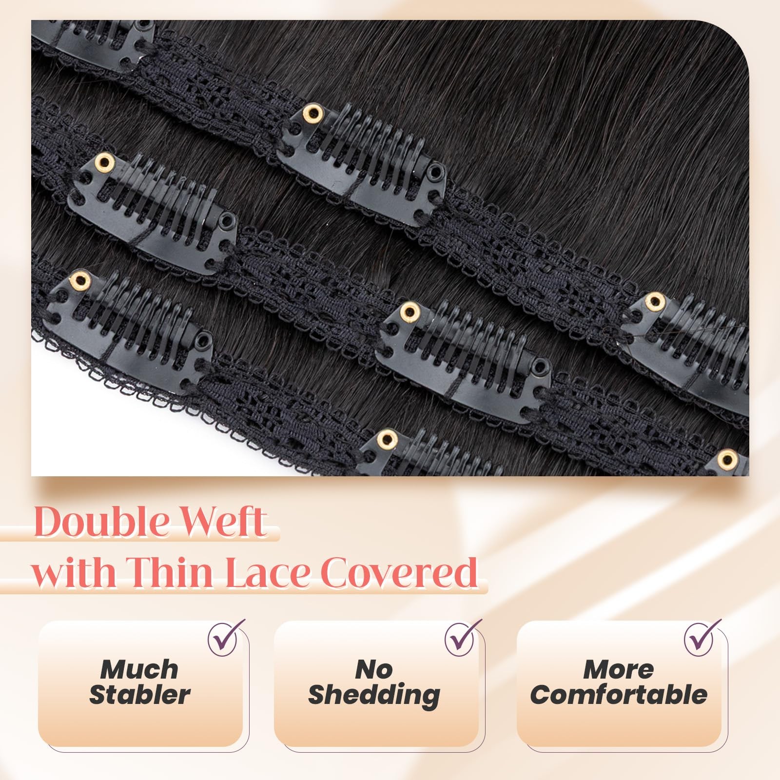 Elailite Clip In Hair Extensions Real Human Hair 3Pcs Lace Weft Remy Hairpieces