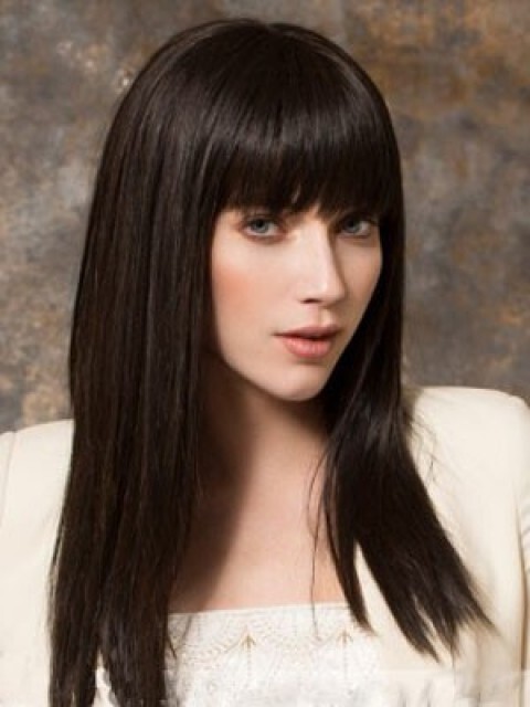 Elegant Long Capless Straight Dark Brown Human Hair Blend Wigs Women Natural Wig