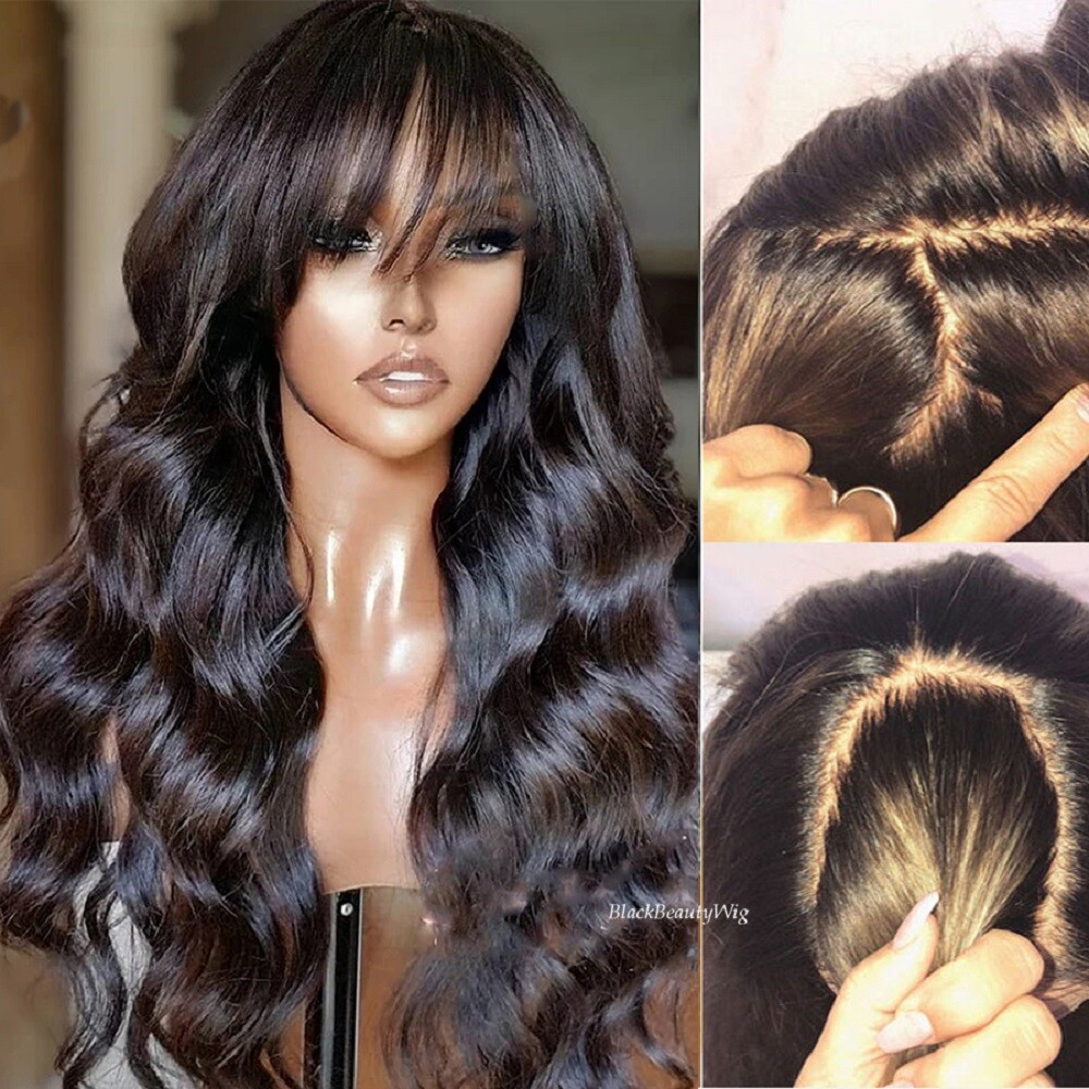 Body Wave 5×5 Silk Base Full Lace Human Hair Wig With Bangs Malaysian Human Hair