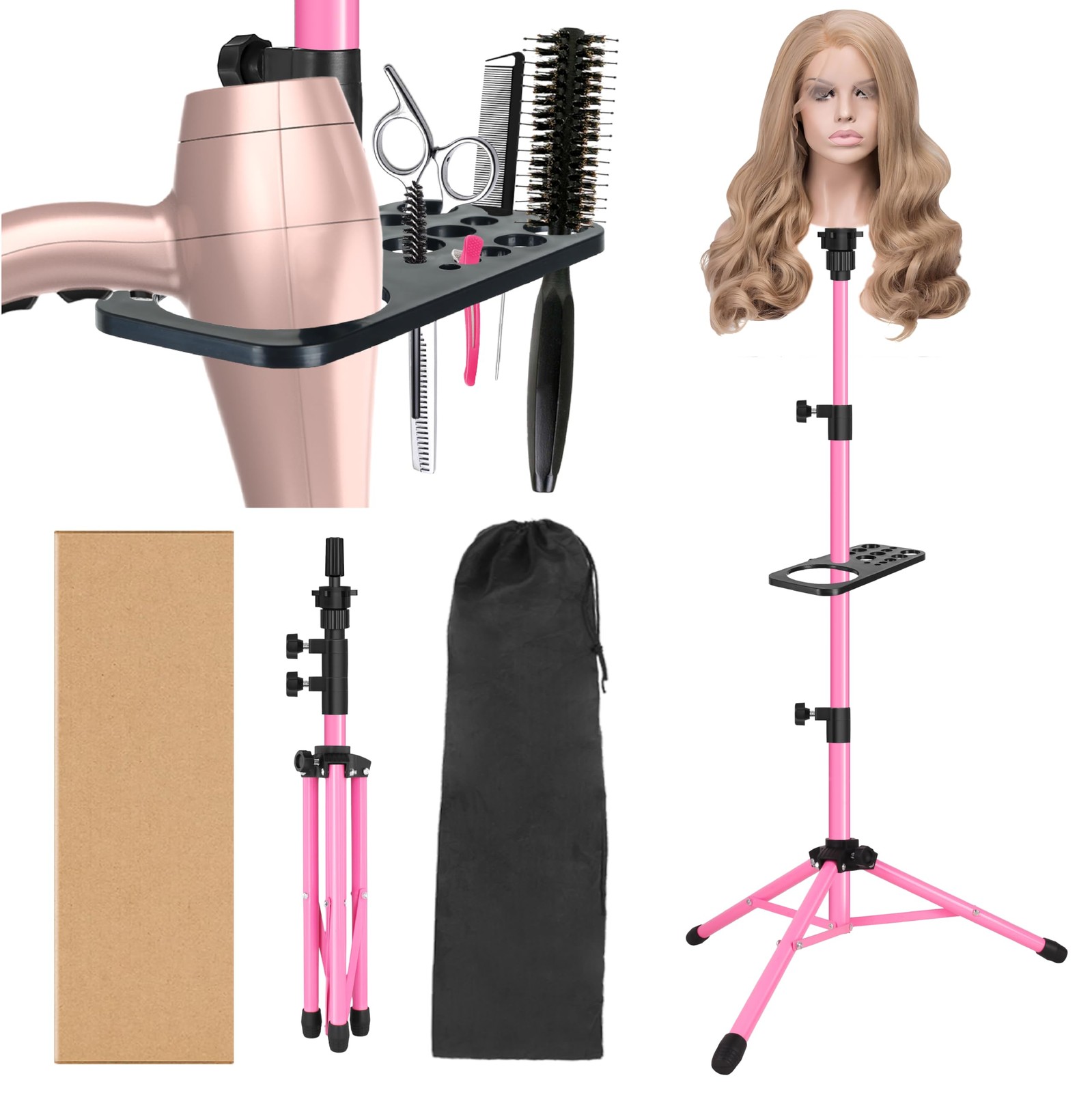 ZQIAN BEAUTY Wig Stand Tripod 50 Inch Metal Mannequin Head Pink