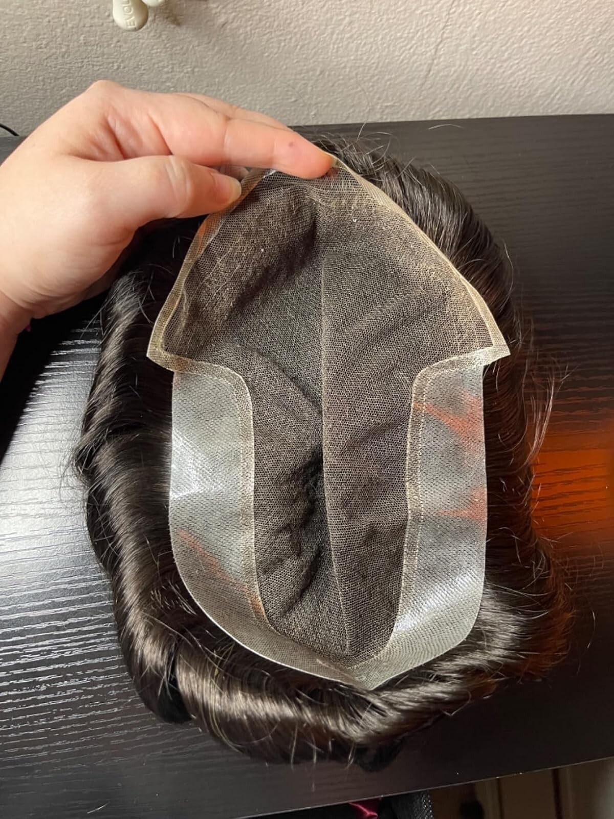 LYRICAL HAIR Toupee For Men French Lace Front Human Hair Hairpiece 7 * 10″, 1B#