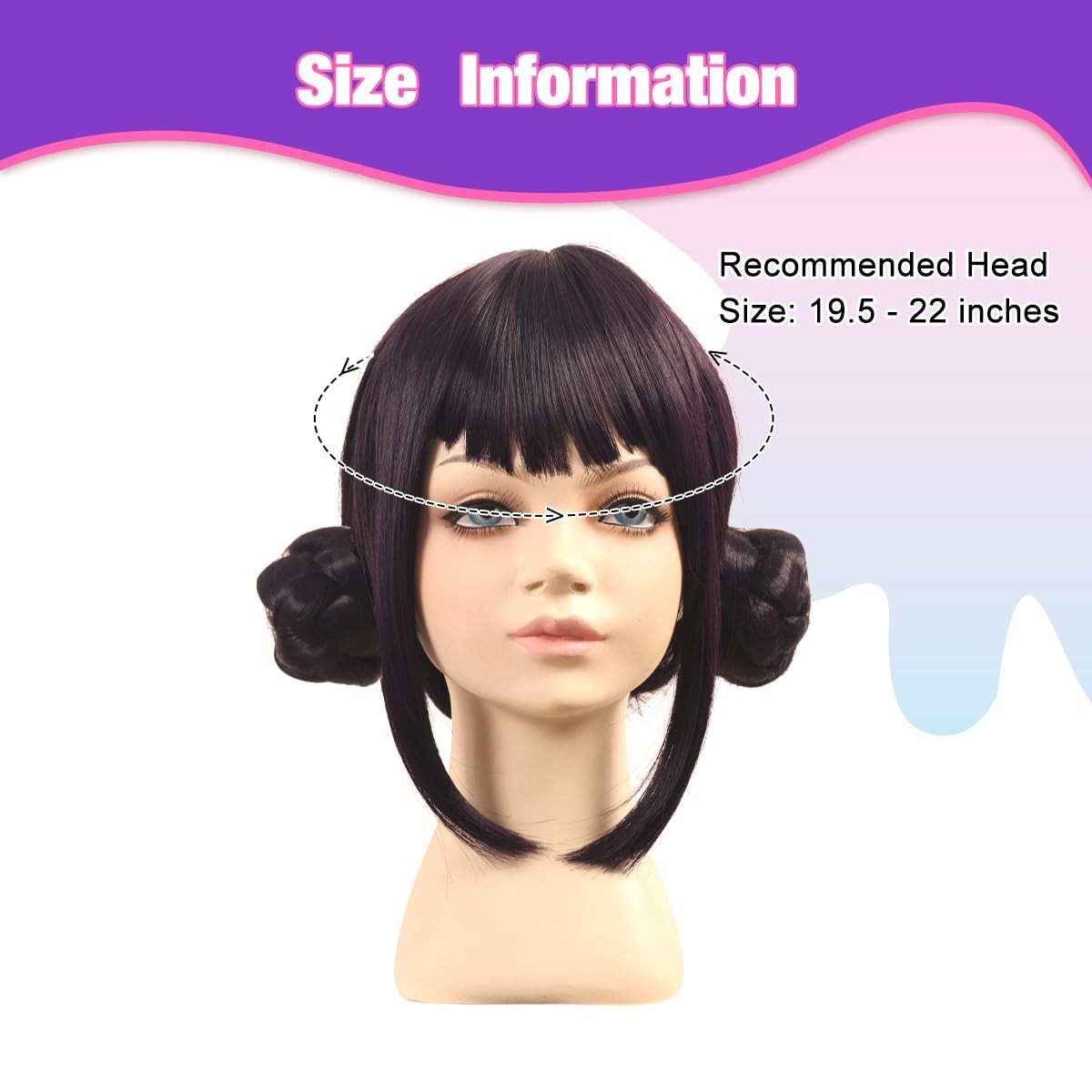 Short Black Purple Cosplay Wig with 2 Buns for Halloween Party Costume（Small …