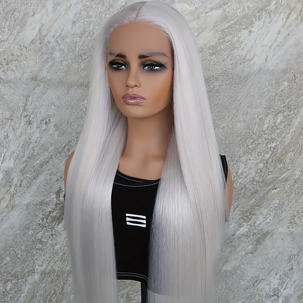 White Color Hair Lace Front Wigs Synthetic Pre Plucked Glueless Heat Resistant