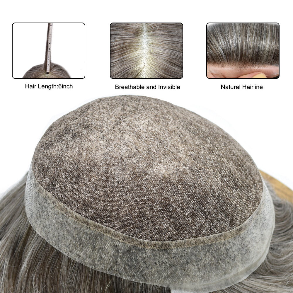 Mens Toupee French Lace Hairpiece Poly Pu Skin Around Hair System Replacement