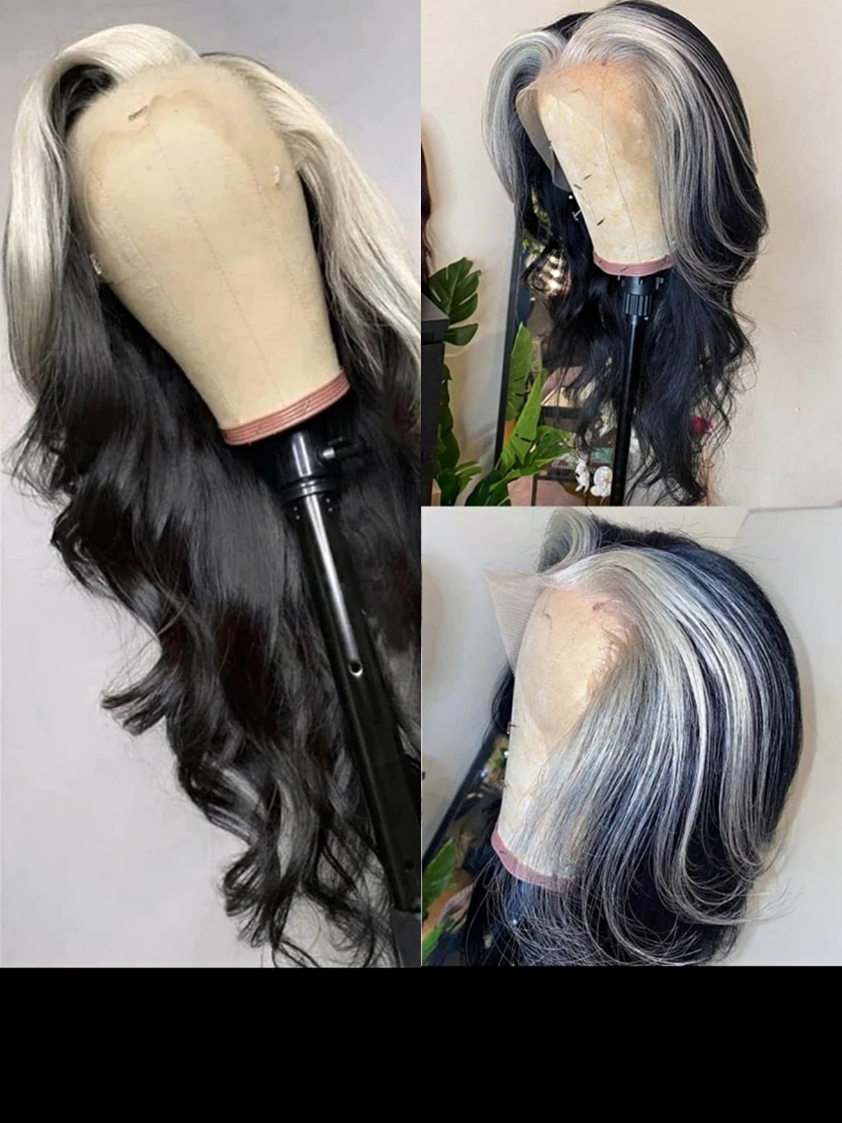 Long Body Wave Lace Front Wig Black Grey Highlights Glueless Christmas