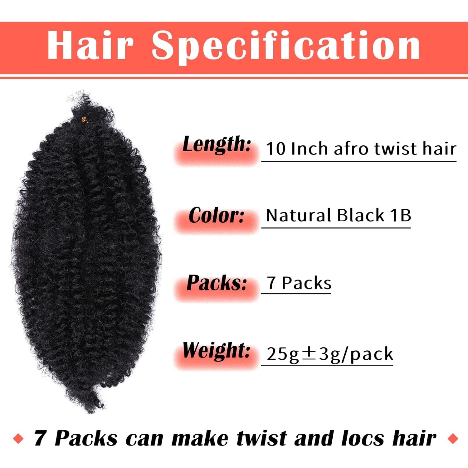Marley Hair 10 Inch Black 7 Packs Pre Separated Springy Afro Twist Hair Marle…