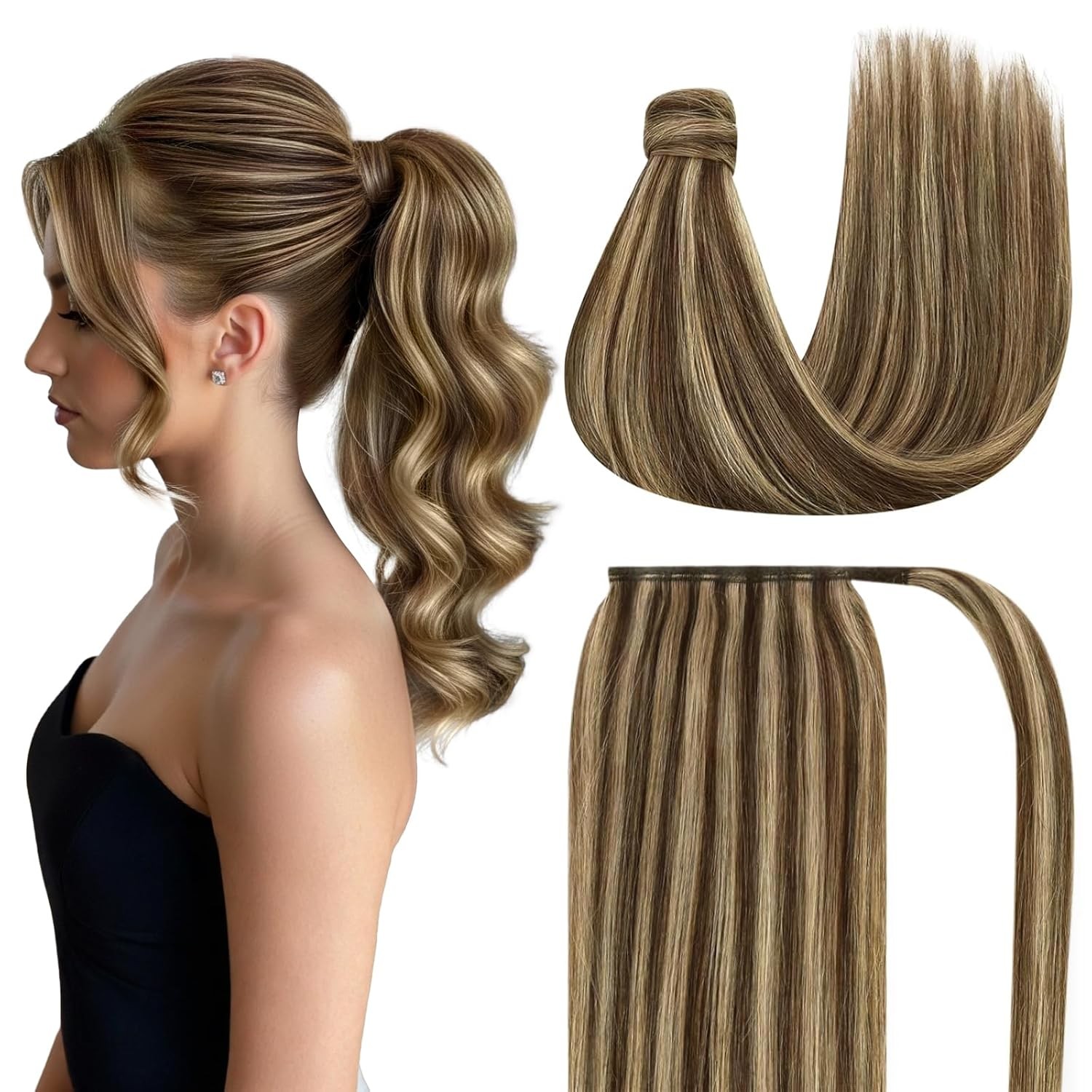 Sunny Hair PONYTAIL 20in Medium Brown Highlighted Caramel Blonde Hair Extensions