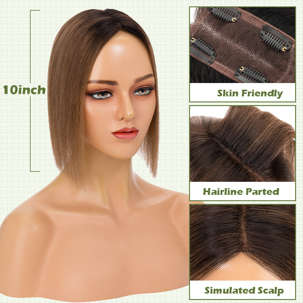 Women Topper Clip in Remy Human Hair Lace Base Hair Pieces Wide Hairline Part