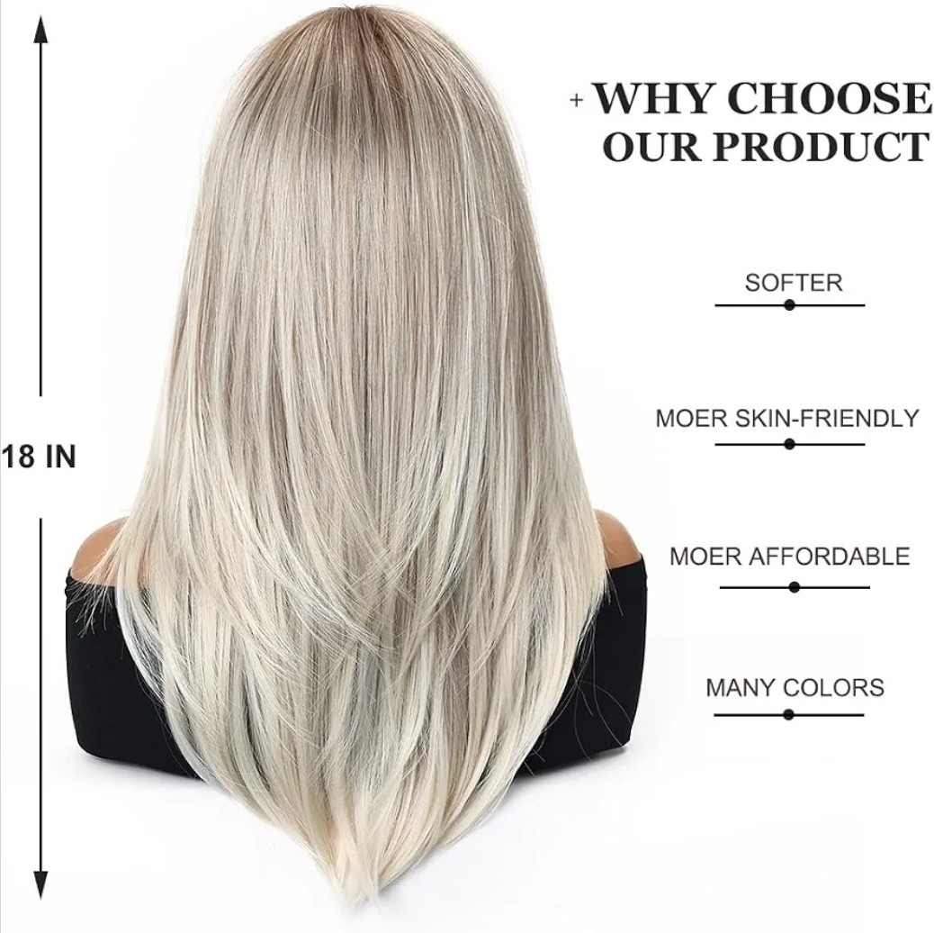 Ash Gray Blonde Wig Human Hair Blens Short Straight Bob Bangs Layers Natural