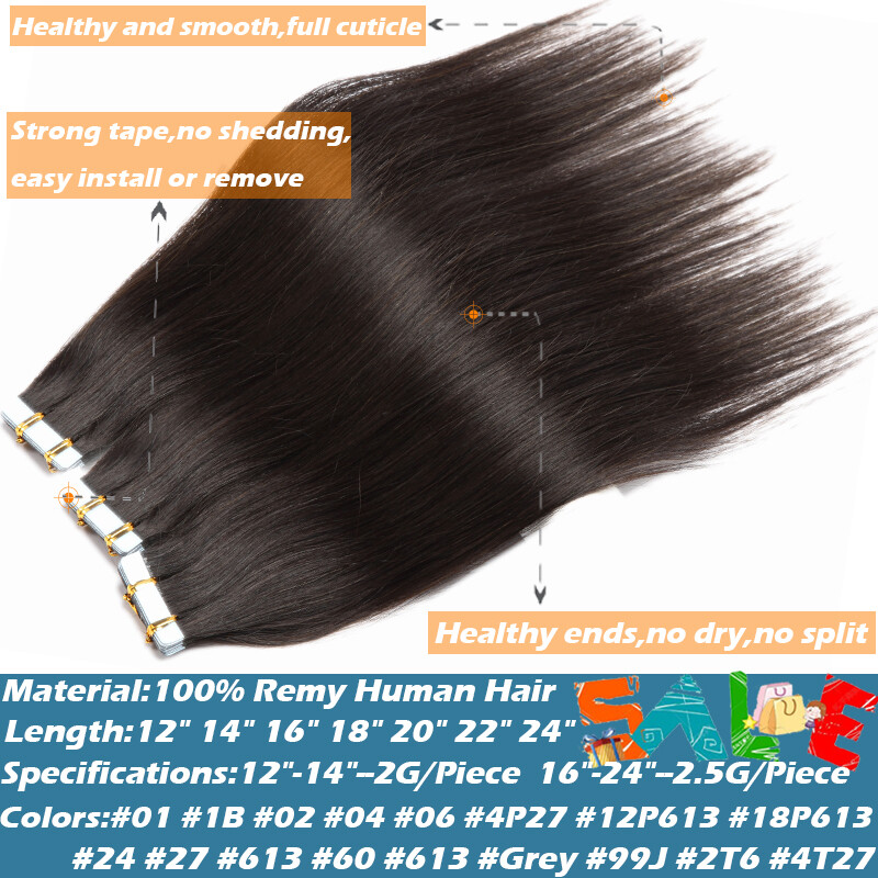 Russian Tape In Remy Human Hair Extensions Skin Weft Invisible Thick 16 18 20 22