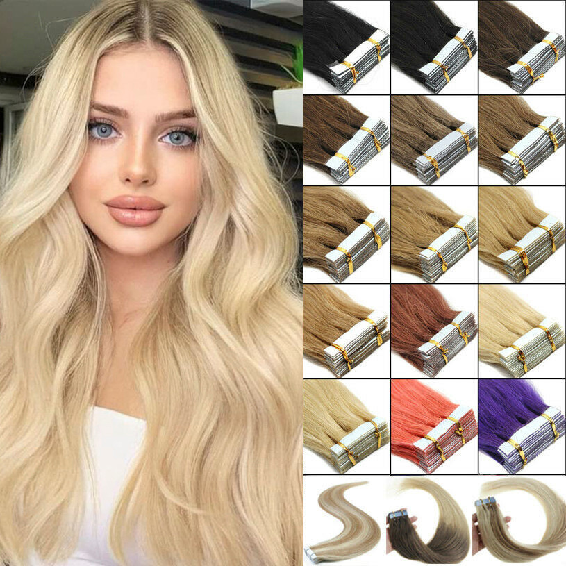 Seamless Adhesive Tape-in Real Human Hair Extensions Invisible Skin Weft Hair12A