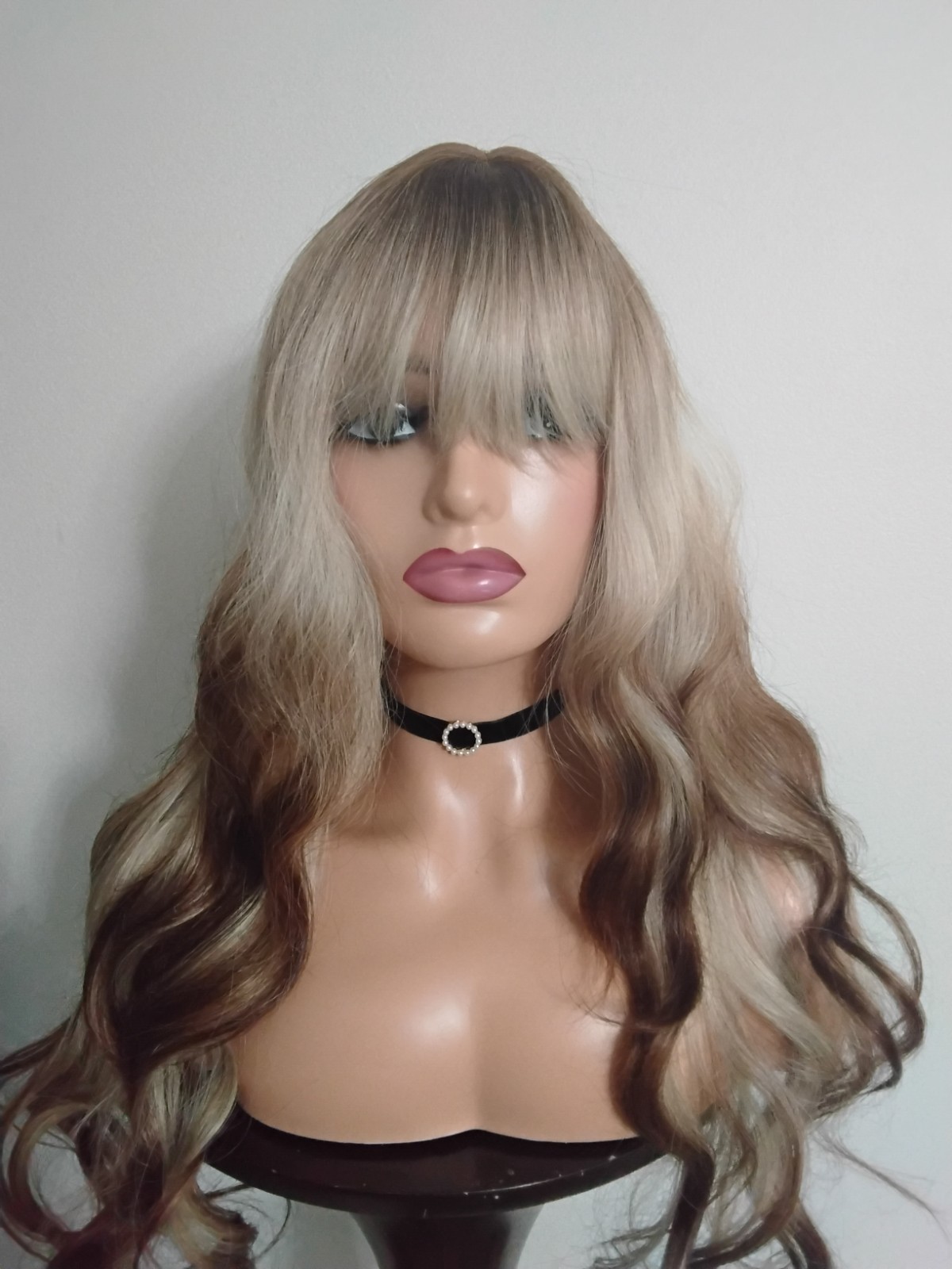 Long Wavy Synthetic Fashion Wig with Bangs, Multi Colors, 21-30in, Center-Part