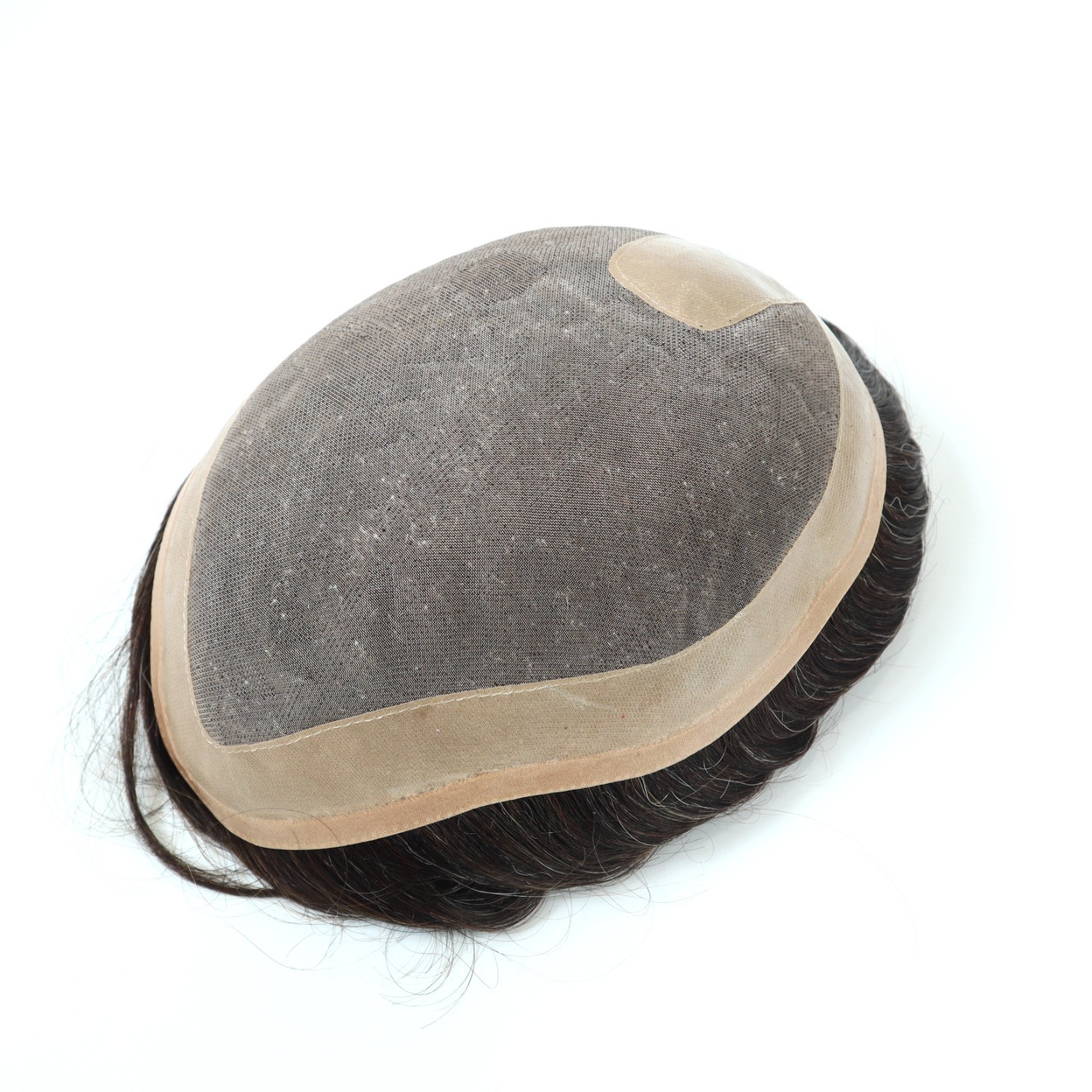 Mens Toupee Human Hair Replacement System Mono Center Medium 130% Hairpiece #320