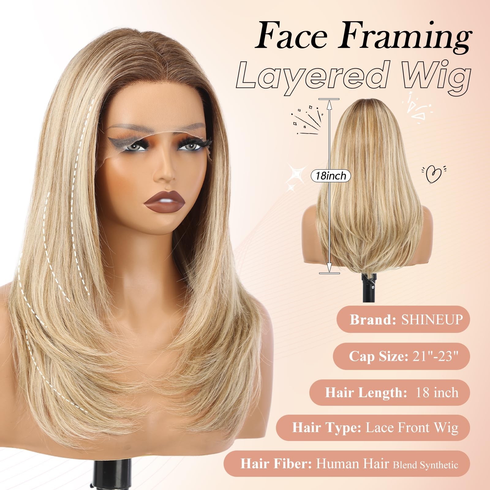 Shineup Emmor Human Hair Wig For Women 13X5X1 Inch Hd Lace Front Wig 18 Inch