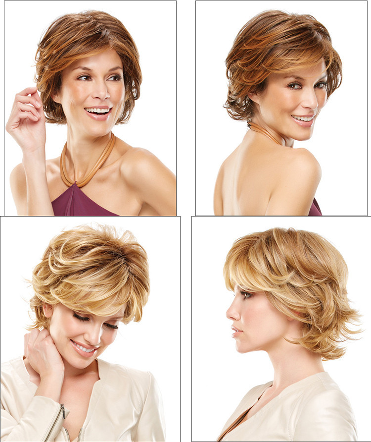 Classic Cap women Synthetic Wavy Short Golden Brown full wig HengFeng ZP32