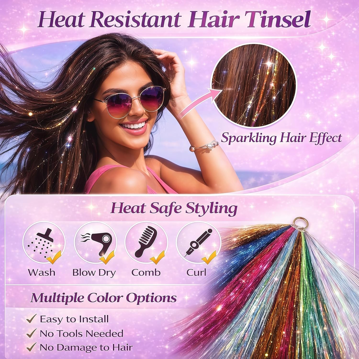 Glamorous 48-Inch Heat Resistant Hair Extensions Kit – 3500 Strands in 16 Colors