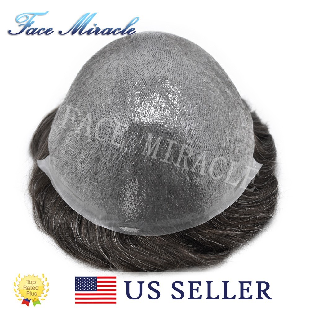 Super Thin Skin Mens Toupee Human Hair Systems PU V-looped Hairpiece Replacement