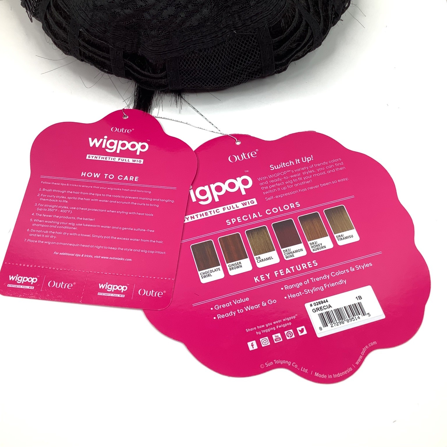 Outre wigpop Grecia Synthetic Full Wig 1B Off Black Straight Bob Bangs