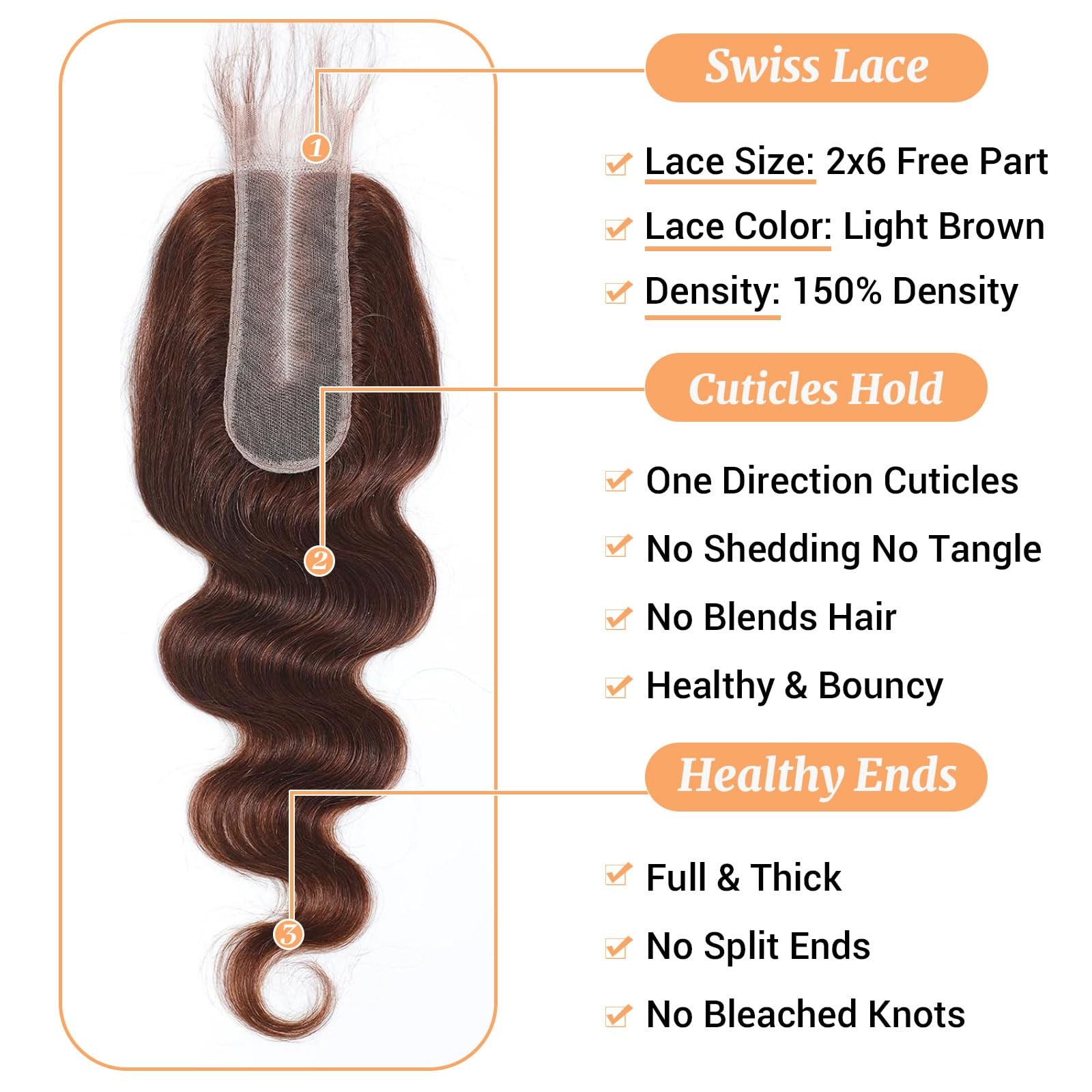 Mootaful 2X6 Hd Lace Closure 4 Brown Body Wave Transparent 2 By 6 Hd Lace
