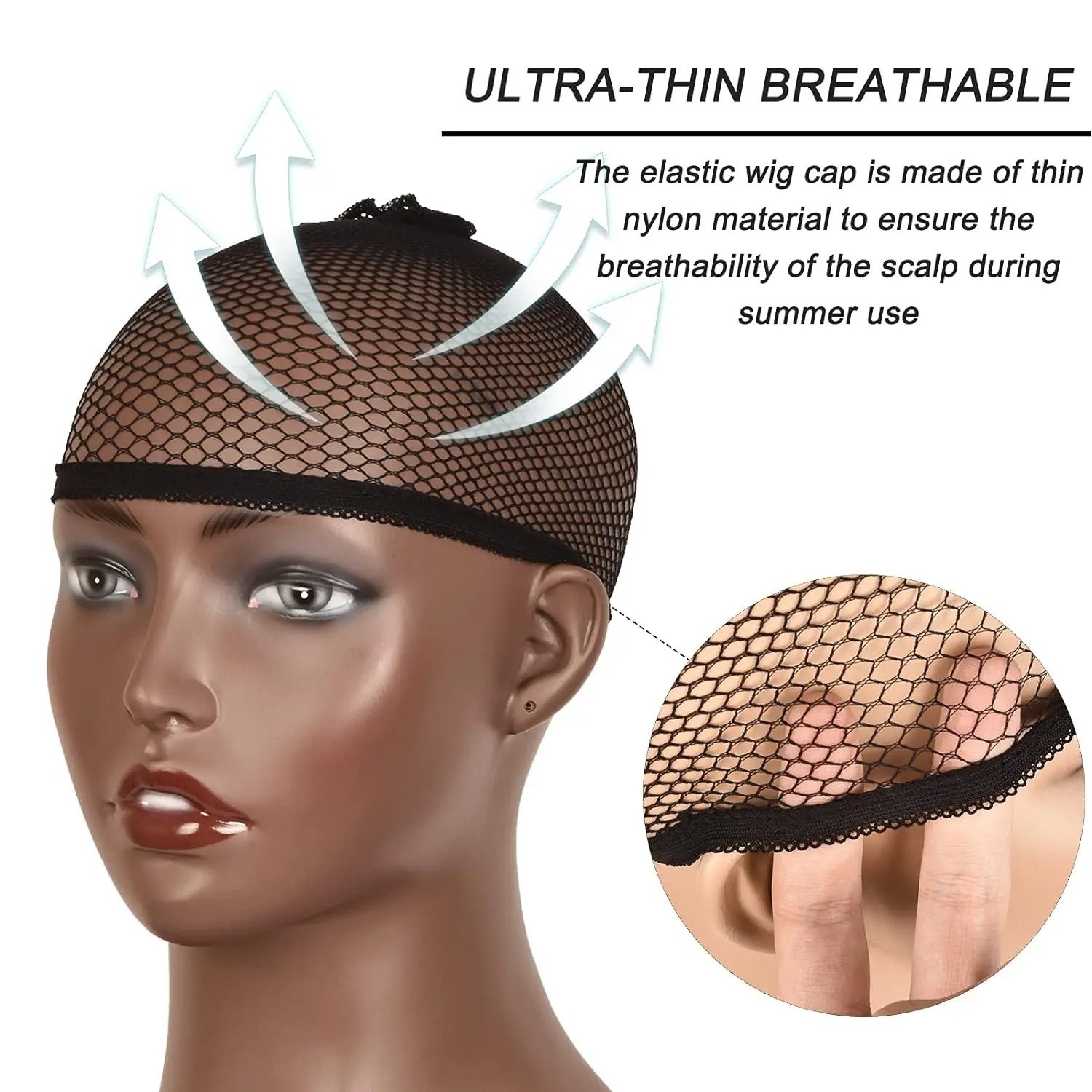 2PCS Elastic Hair Nets Stretchable Mesh Wig Cap Hair Styling Durable Set