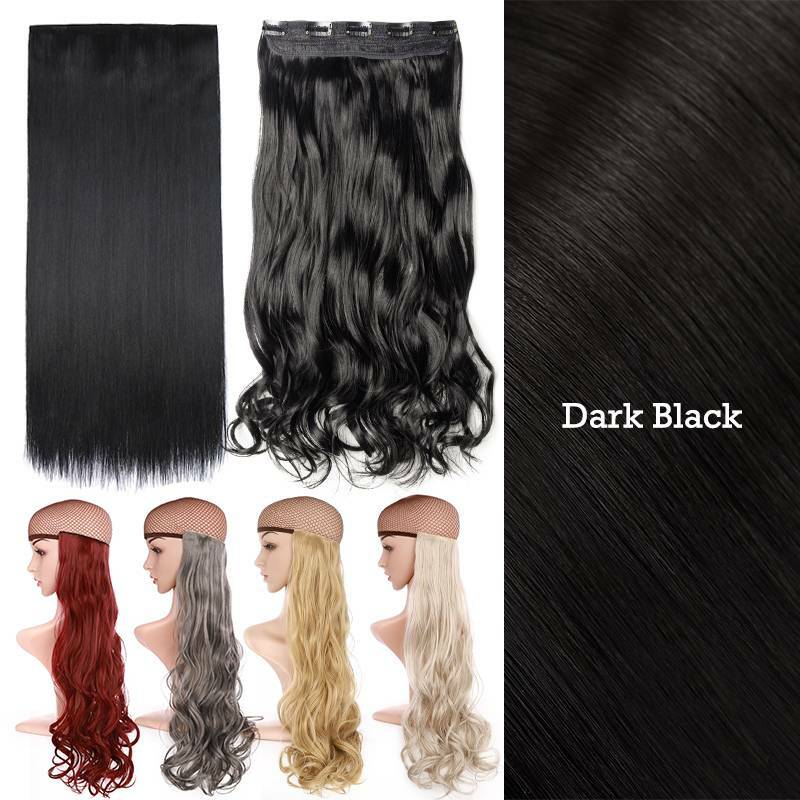 Soft Thick As Human Hair Synthetic 3/4 Full Head Clip In Hair Extension Black