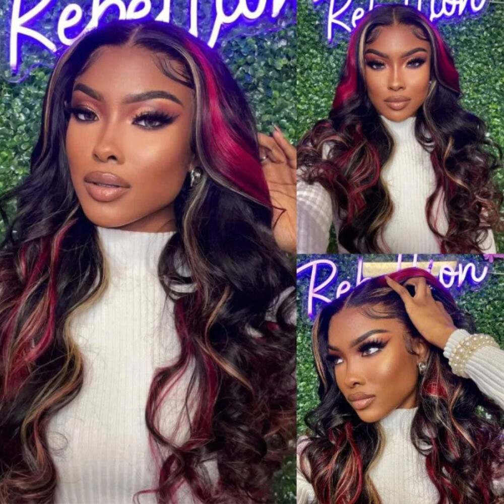 Malaysian Highlight Blonde Body Wave 13×4 Lace Front Wig Human Hair Skunk Stripe